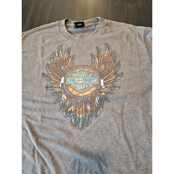 Harley Davidson Men's Brown Vtg T-Shirt Feather Thunder Mountain Sz Xl - Picture 10 of 13